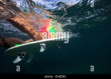 Underwater view of surfer Stock Photo