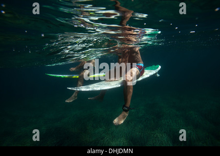 Underwater view of two surfers Stock Photo