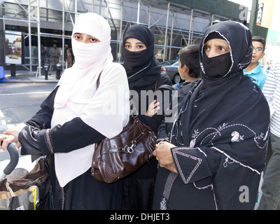 Women in hijabs and niqabs at Annual Muslim Day Parade, New York City, 2013. Stock Photo