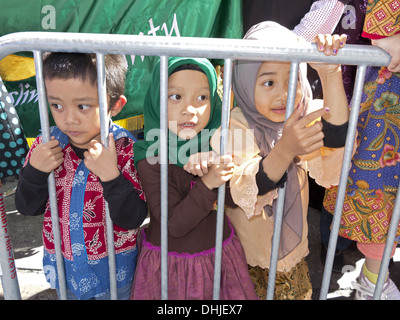 Indonesian-American children watch the Annual Muslim Day Parade, New York City, 2013. Stock Photo