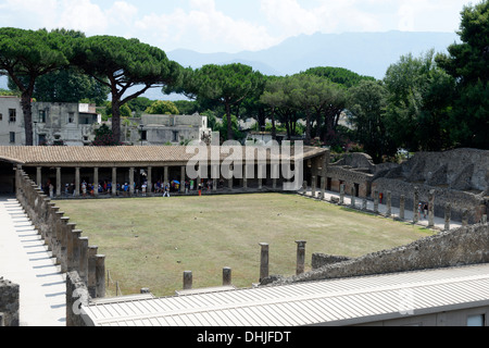 The Arcaded Court of the Gladiators at Pompeii Italy. During the time of Nero the court was transformed into a barracks for Glad Stock Photo