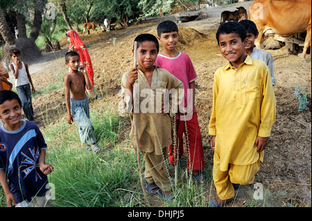 Pakistan, Punjab, Moza Sabgogat, group of smiling kids Stock Photo