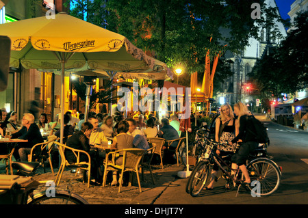 Street cafes in the Schauspielviertel quarter in the evening, Leipzig, Saxony, Germany, Europe Stock Photo