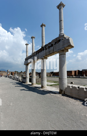 View of a standing section of the portico at the Forum, Pompeii Italy. Stock Photo