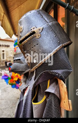 Detail of suits of toy armor for sale in Carcassonne, France. Stock Photo