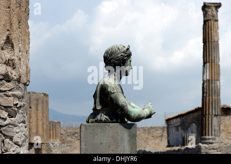 Bronze copy of the bust statue of Diana in front of the portico at the sanctuary of Apollo at Pompeii, Italy. The original is in Stock Photo