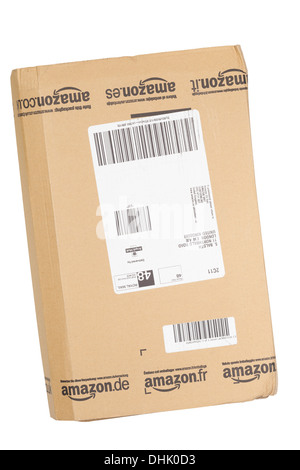 A packet parcel from Amazon on a white background Stock Photo