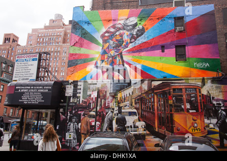 The Kissing Sailor mural by Eduardo Kobra,Chelsea, New York City, United States of America. Stock Photo