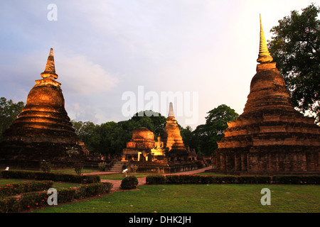 Sukhothai historical park at twilight, the old town of Thailand in 800 year ago Stock Photo