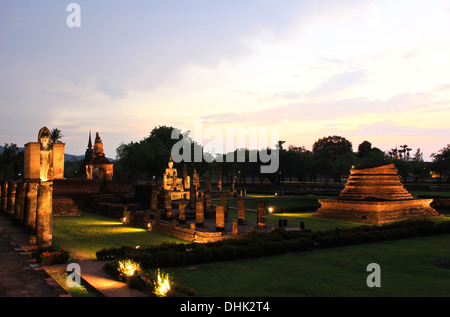 Sukhothai historical park at twilight, the old town of Thailand in 800 year ago Stock Photo