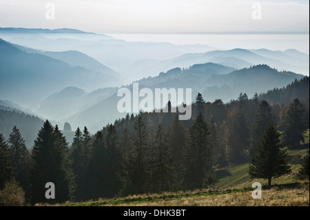 View from Schauinsland mountain onto the Muenstertal valley, near Freiburg im Breisgau, Black Forest, Baden-Wuerttemberg, German Stock Photo