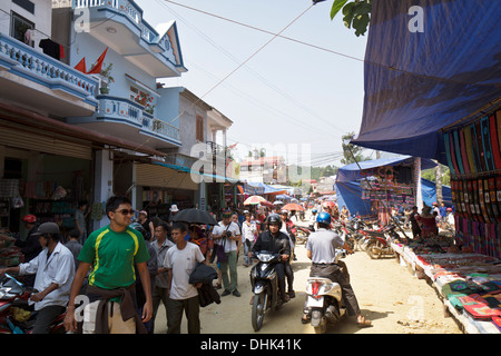 Busy side street at the Bac Ha market in North West Vietnam. Stock Photo