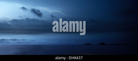 Lightning during storm, view at Pigeon Island National Park, Nilaveli, Trincomalee, Sri Lanka, Indian Ocean Stock Photo