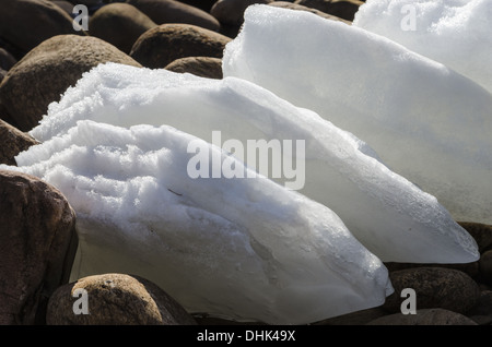 sheets of ice on stones, Finnskogen, Norway Stock Photo