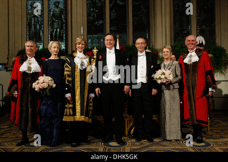 (L to R) Sheriff Alderman Sir Paul Judge; Lady Judge; Lord Mayor of London Fiona Woolf; Prime Minister David Cameron; Nicholas W Stock Photo