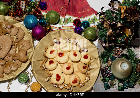 Table full of Christmas goodies. Stock Photo