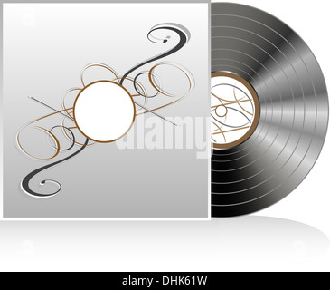 Black vinyl disc with abstract vintage cover Stock Photo