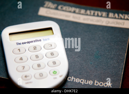 Co-operative Bank security code generator and chequebook, London Stock Photo
