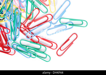 Closeup of multi-colored paper clips Stock Photo