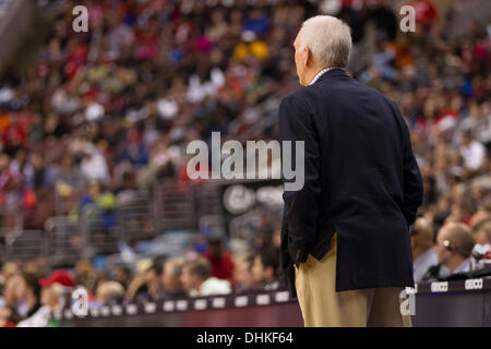 November 11, 2013: San Antonio Spurs head coach Gregg Popovich looks on during the NBA game between the San Antonio Spurs and the Philadelphia 76ers at the Wells Fargo Center in Philadelphia, Pennsylvania. The Spurs win 109-85. (Christopher Szagola/Cal Sport Media) Stock Photo