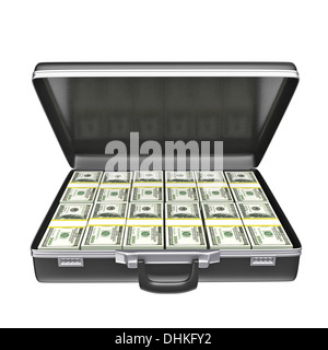 Black case with money - isolated on white background. 3d rendering Stock Photo