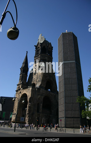 Kaiser Wilhelm Memorial Church in Berlin. The Kaiser Wilhelm Memorial Church (in German: Kaiser-Wilhelm-Gedächtniskirche, but mostly just known as Gedächtniskirche) is a Protestant church affiliated with the Evangelical Church in Berlin, Brandenburg and Silesian Upper Lusatia, a regional body of the Evangelical Church in Germany. It is located in Berlin on the Kurfürstendamm in the centre of the Breitscheidplatz.  The original church on the site was built in the 1890s. It was badly damaged in a bombing raid in 1943. Stock Photo