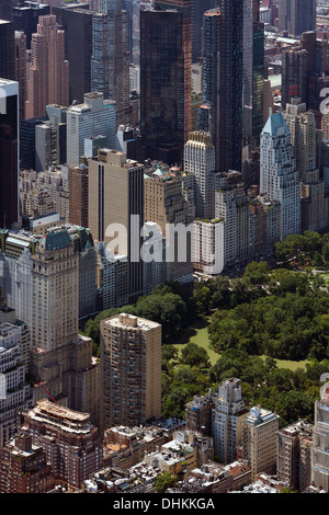aerial photograph Central Park South, 59th Street, Ritz Carlton Hotel, Fifth Avenue, Manhattan, New York City Stock Photo