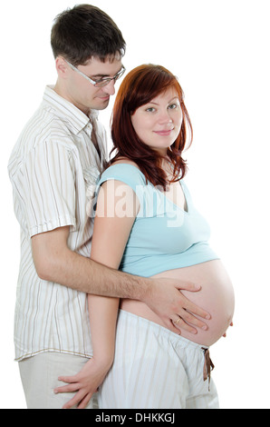 happy pregnant couple isolated on white Stock Photo