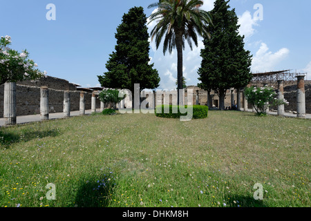 Large rear peristyle garden which was enclosed by 43 fluted columns at the House of the Faun, Pompeii Italy. Stock Photo