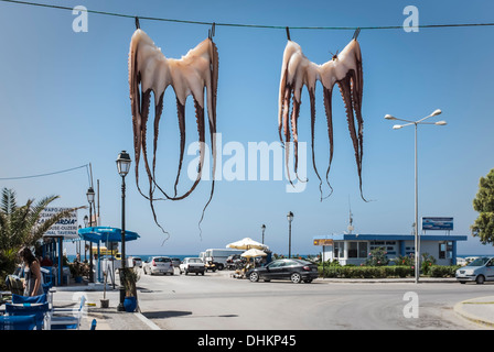 Aliens invading Mastichari waterfront in Kos, Dodecanese Islands, Greece. Actually two squid hanging up to dry! Stock Photo