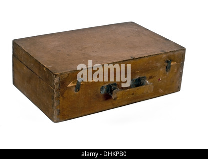 old wooden suitcase isolated on white background Stock Photo
