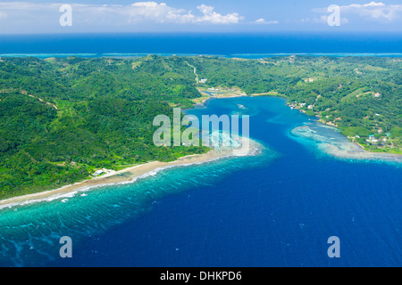 Aerial view of a Beach and Land of Roatan Island, Honduras Stock Photo ...