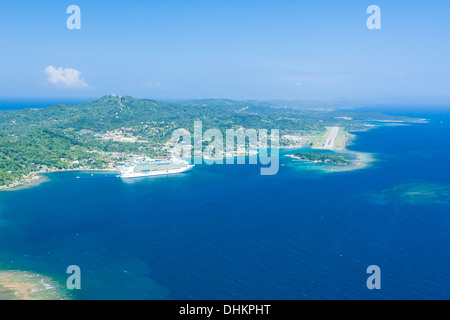Aerial photo of Port of Roatan cruise ship terminal in Coxen Hole Stock Aerial photo of Port of Roatan cruise ship terminal in Coxen Hole Stock