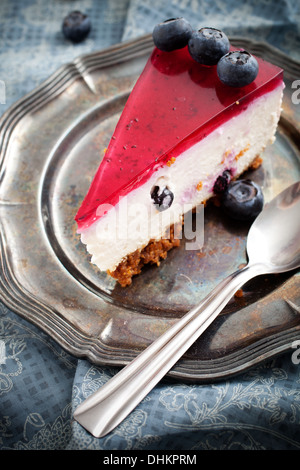 Close up of homemade blueberry cheesecake, selective focus Stock Photo