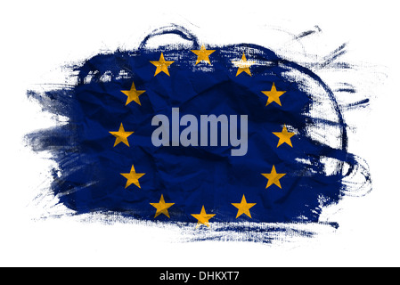 European union flag on Crumpled paper texture. Old recycled paper background. Stock Photo