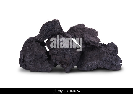 heap of black charcoal for BBQ isolated on white background Stock Photo