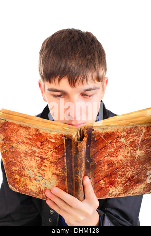 teenager with old book Stock Photo