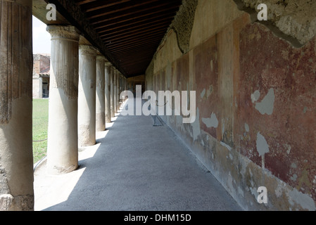 Part view of the large open air peristyle of the Stabian Baths, Pompeii Italy. The Baths are the largest, best preserved and old Stock Photo