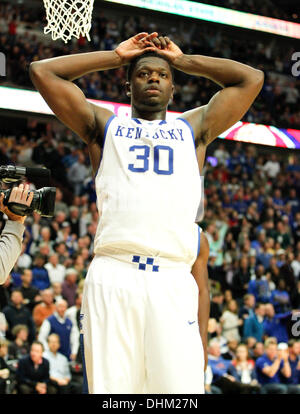 Chicago, ILLINOIS, USA. 12th Nov, 2013. Kentucky Wildcats forward Julius Randle (30) reacted to the final horn after as Michigan State defeated #1 Kentucky 78-74 on Tuesday November 12, 2013 in Chicago, IL. Photos by Mark Cornelison | Staff © Lexington Herald-Leader/ZUMAPRESS.com/Alamy Live News Stock Photo