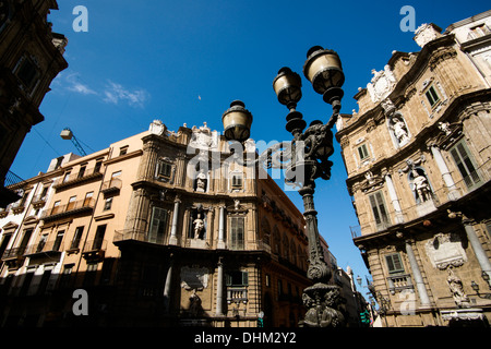 Quattro Canti (Four Corners), Piazza Vigliena, historic district, Palermo, Sicily, Italy Stock Photo