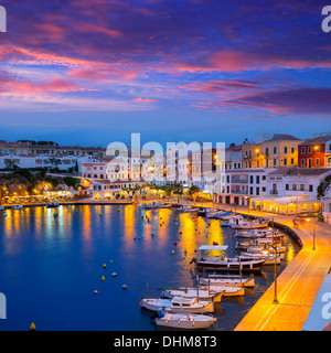 Calasfonts Cales Fonts Port sunset in Mahon at Balearic islands Stock Photo