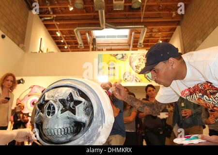 Chris Brown   Chris Brown's Art Show and new toy series launch with Ron English 'Dum English' and Made By Monsters at Corey Helford Gallery in   Culver City, California - 02.05.12 Stock Photo