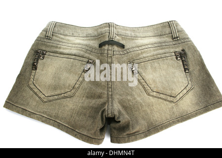 Gray jeans shorts isolated on white background. Stock Photo