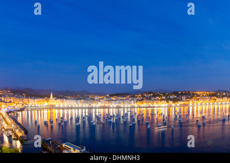 Panoramic view of Concha bay, viewed from Urgull mountain, Donostia - San Sebastián, Basque Country Stock Photo