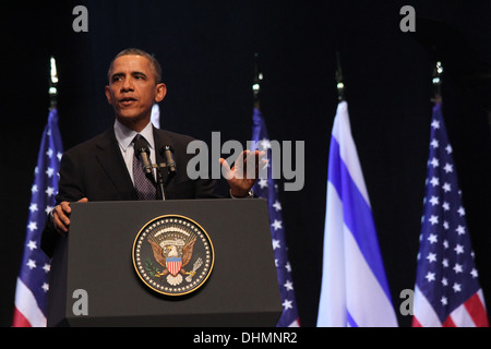 US President Barack Obama during a visit in Israel March 21st 2013 at the National Conference Center of Jerusalem Stock Photo