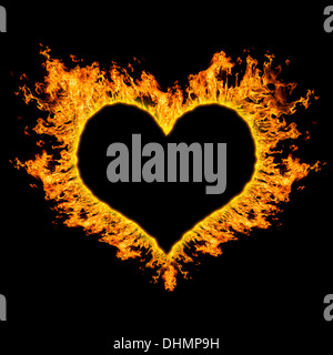 fiery heart on black background. Stock Photo