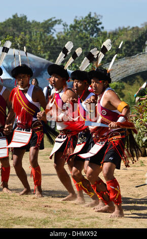 Dimapur, India. 13th Nov, 2013. Sumi tribesman performs a dance during ...