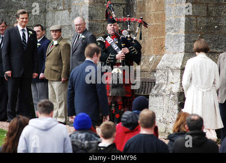 Colin Firth and Nicole Kidman  filming a wedding scene of the new movie 'The Railway Man'  Fife, Scotland - 05.05.12 Stock Photo