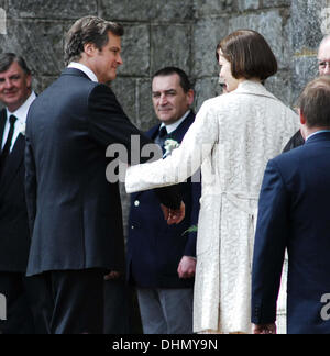 Colin Firth and Nicole Kidman  filming a wedding scene of the new movie 'The Railway Man'  Fife, Scotland - 05.05.12 Stock Photo