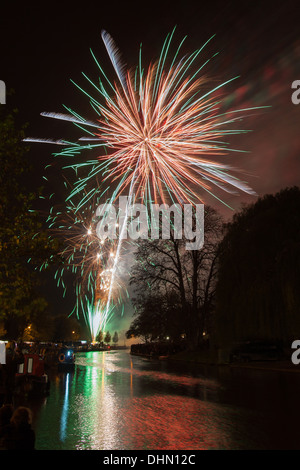 Cambridge fireworks Midsummer common and the River Cam 2013 Stock Photo